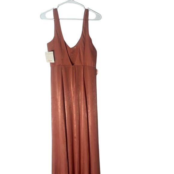 NWT Show Me Your Mumu Rustic Mauve Sheen Jenn Maxi Dress Small Deep V Neck Satin - Picture 10 of 13